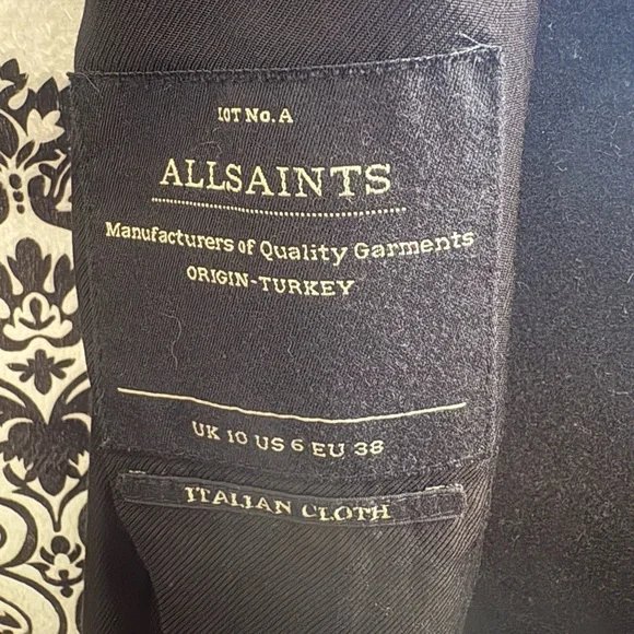 ALL SAINTS Hyde Monument Wool and Leather Blend Coat - Picture 15 of 15